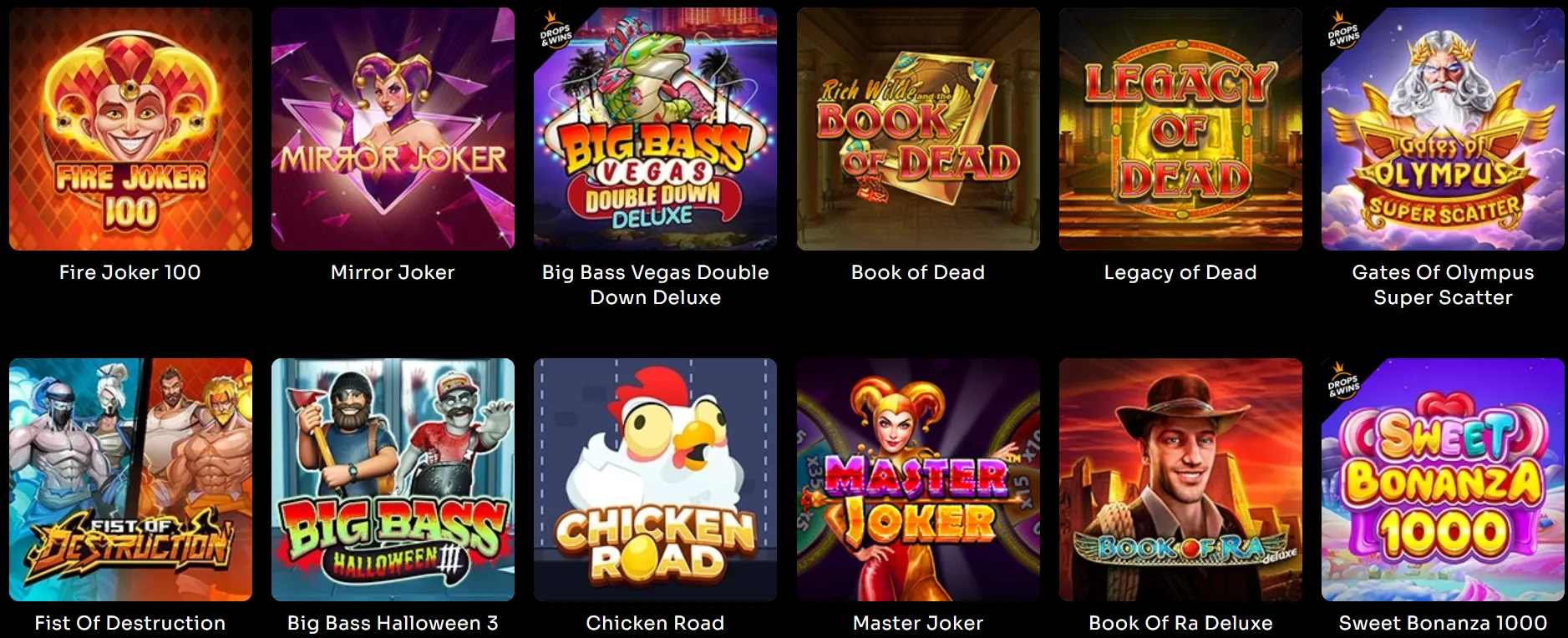 WatchMeWin Casino – sekcja trending z popularnymi tytułami slotów